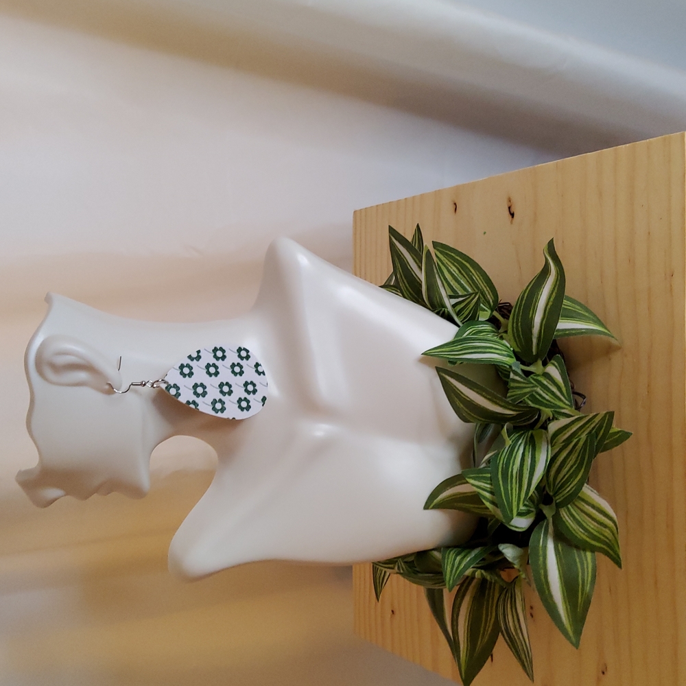 8White & Green Earrings